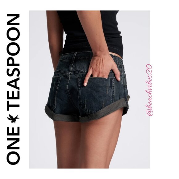 ONE TEASPOON Bandits Low Waist Denim Shorts Archived Fox Black NWT - Picture 5 of 15